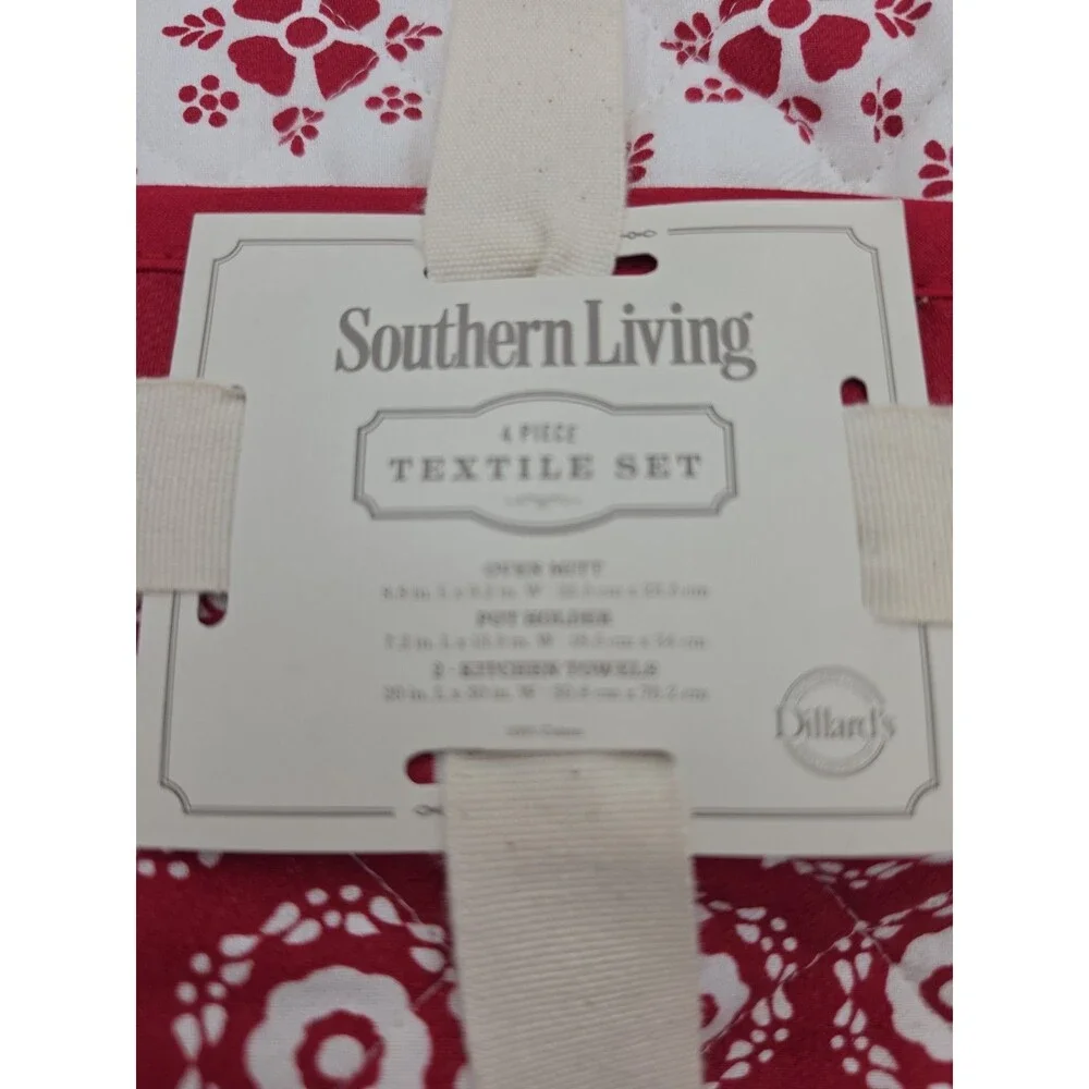 Southern Living 4 Pc Kitchen Textile Set Oven Mitt Pot Holder 2 Towels NWT
